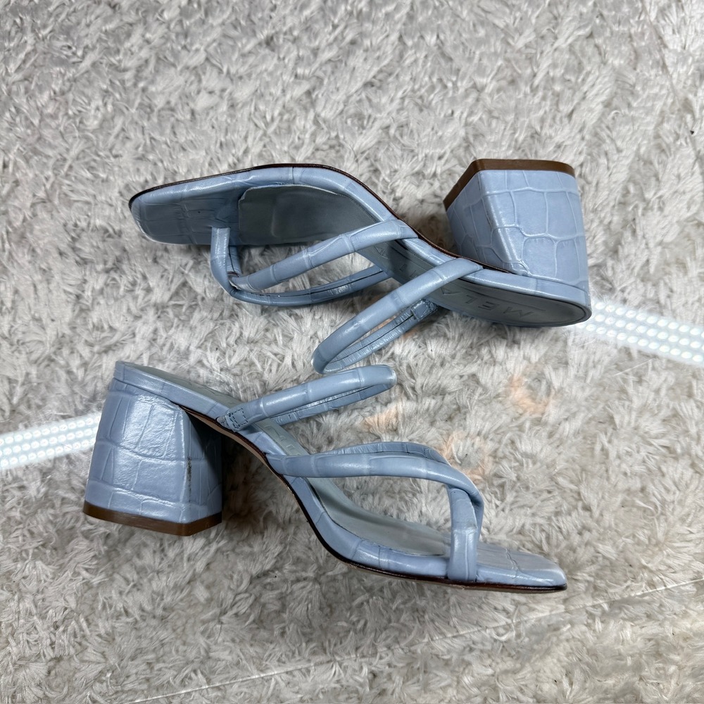 Antonio Melani Heels Women's 5M Light Blue Croc Block Heel Thong Sandals Party - Picture 6 of 13